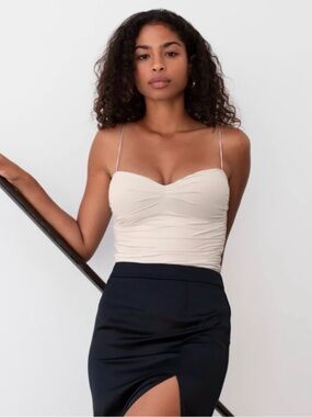 Ten by Babaton Cream Ruched Spaghetti-Strap Bodysuit in Fusion